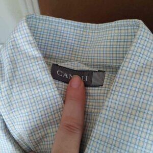 Excellent Canali Made in Italy Dress Shirt Large Yellow Blue Ukraine? Sweden?